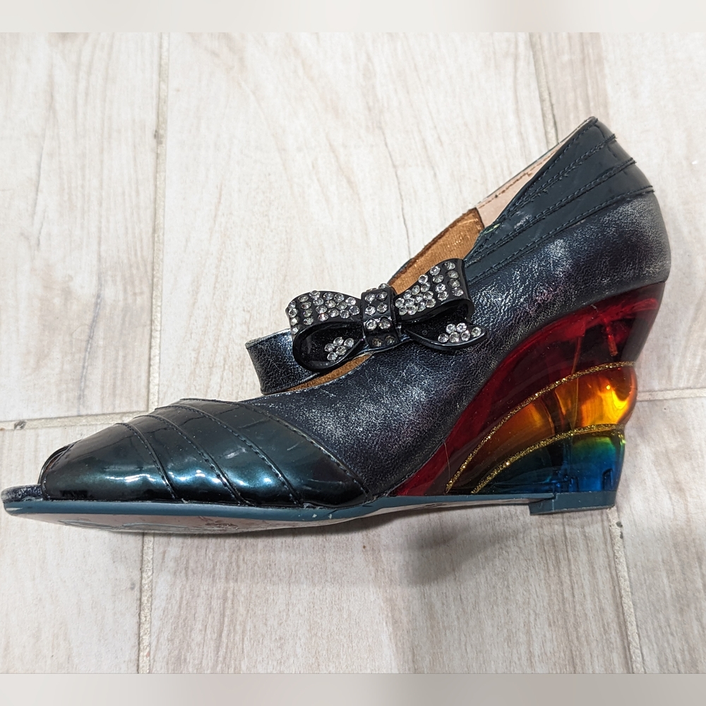 Poetic License rainbow wedge heels